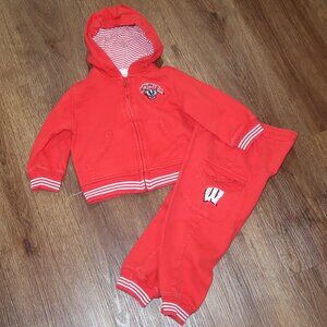 Boys Girls Unisex University Wisconsin Badgers 2pc Hoodie Jacket Pants Set 24m